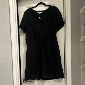 LOFT Black Mini Dress with Short Sleeves